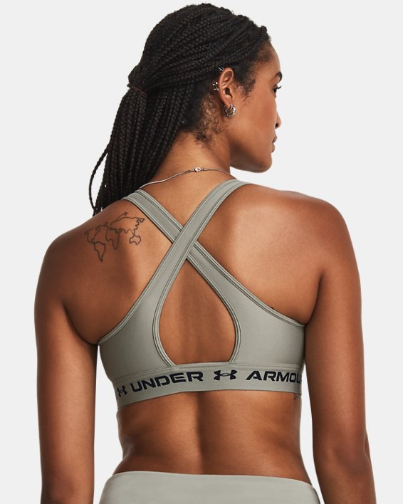 Women's Armour® Mid Crossback Sports Bra, Green, pdpMainDesktop image number 1